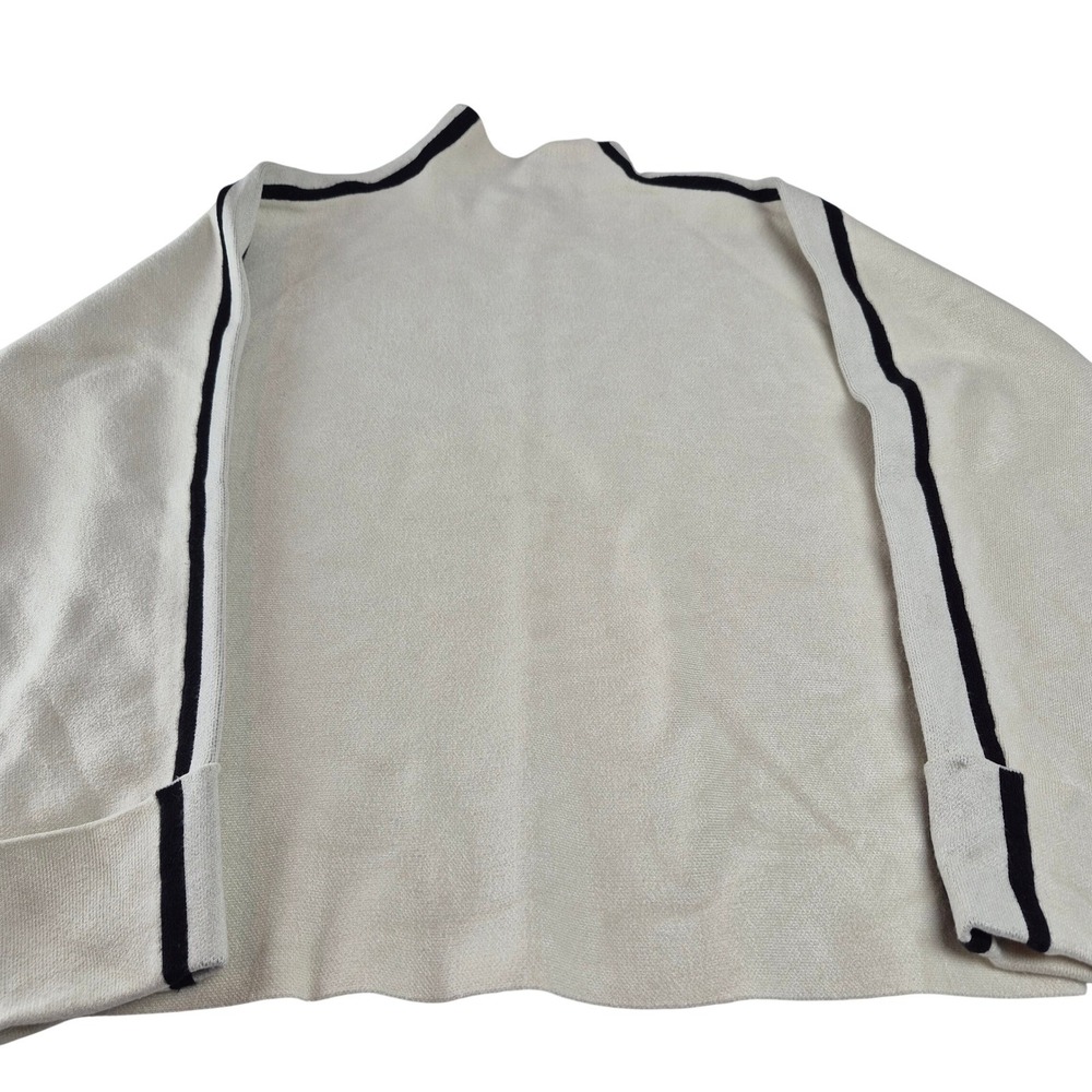 Saks‎ Fifth Avenue Womens Cream Knit Mock Neck Sweater Black Stripe Size S Small